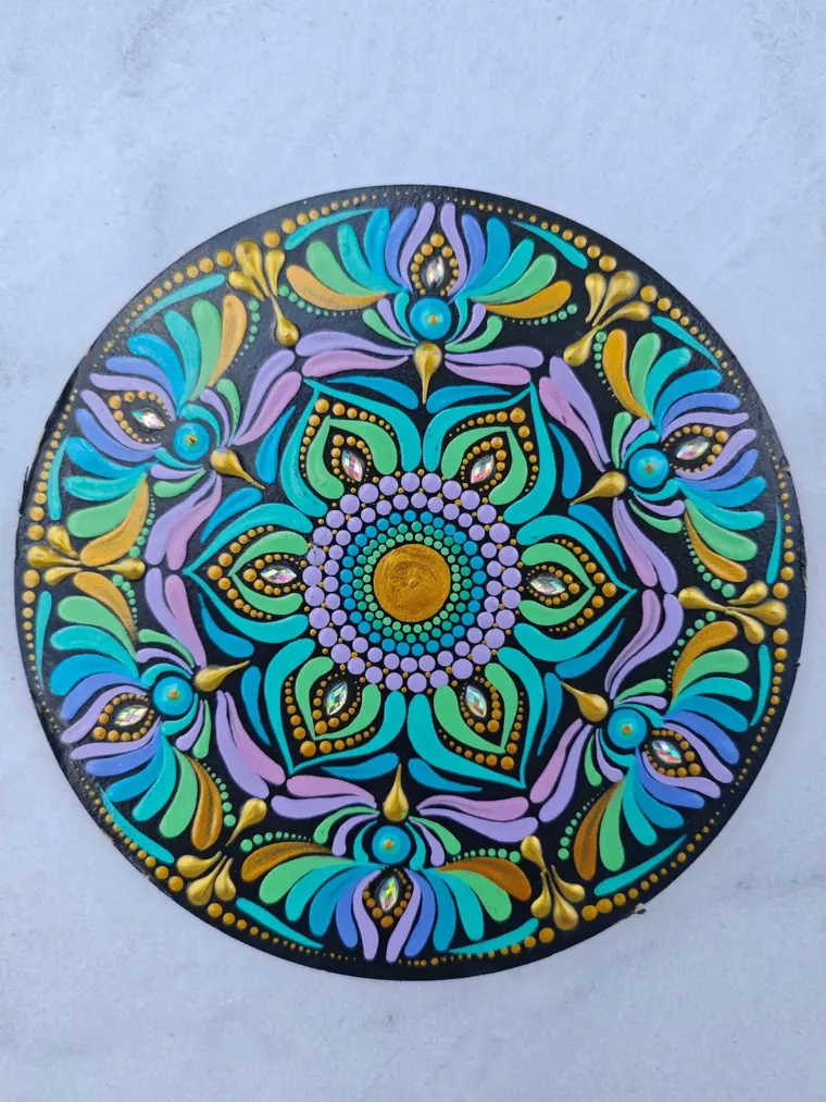 Teal, Lilac & Gold Dot Mandala