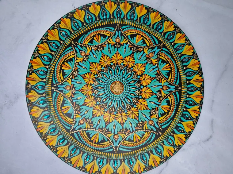 Teal & Marigold Dot Mandala