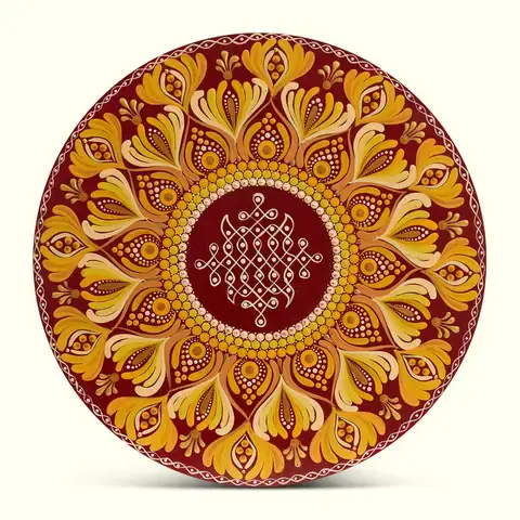 Maroon and Gold Lattice Mandala